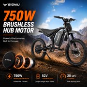 BIGNIU BG-S PRO Electric Bike for Adults, 52V 25Ah Removable Battery, 750W Rear Hub Motor, Class 2 E-Bike, 20 MPH, Front & Rear Suspension, UL 2849