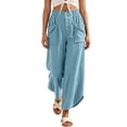 thumbnail image 3 of Tbopshirt Pants for Women Solid Color Loose Casual Long Pants with Pockets and Elastic Waist,Sky Blue,S-XXL, 3 of 6