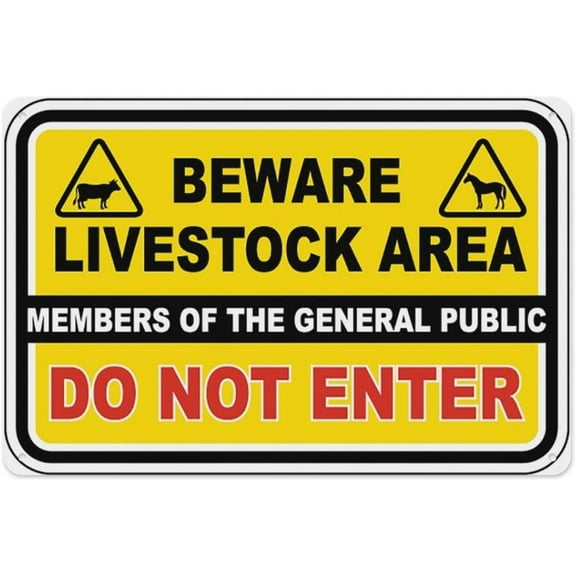 Beware Livestock Area Sign 8"x12" - Aluminum Tin Warning for Home Outdoor Garden, High-Visibility Safety Decor for Farm