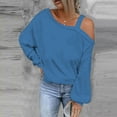 thumbnail image 2 of FAIWAD Women's Off The Shoulder Strap Asymmetrical Tops Long Sleeve Solid Color Trendy Pullover Tops, 2 of 5