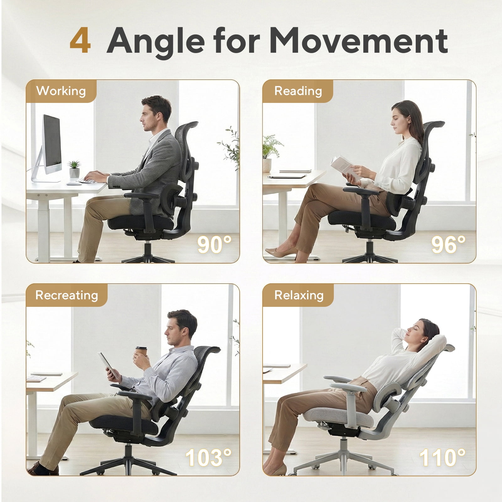 Nouhaus Ergo Morph Black Mesh Ergonomic High Back Office Chair with 2-Zone Lumbar Support for Home Office & Gaming