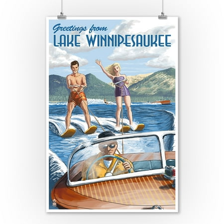 Lake Winnipesaukee, New Hampshire - Water Skiing Scene - Lantern Press Artwork (9x12 Art Print, Wall Decor Travel