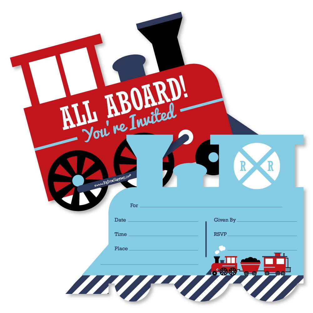 8 All Aboard Invitations /& Envelopes Boys Trains Birthday Party Supplies Invites