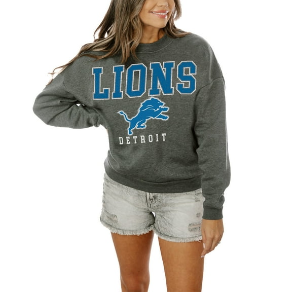 Women's Gameday Couture Charcoal Detroit Lions Oversized Bring The Energy Pullover Sweatshirt