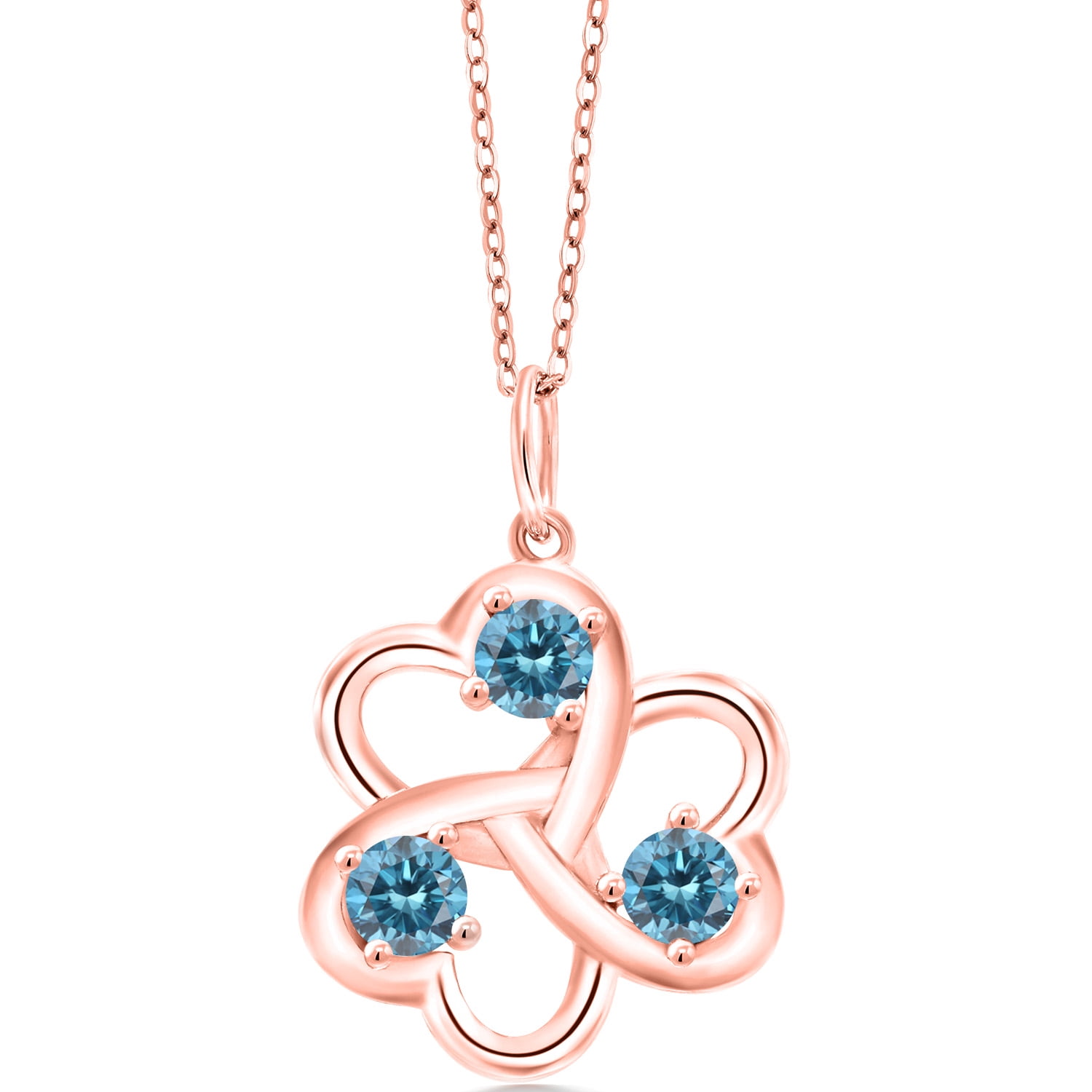Gem Stone King 18K Rose Gold Plated Silver Blue Lab Grown Diamond Pendant Necklace for Women | 0.81 Cttw | Gemstone April Birthstone | Round 4MM | With 18 inch Chain