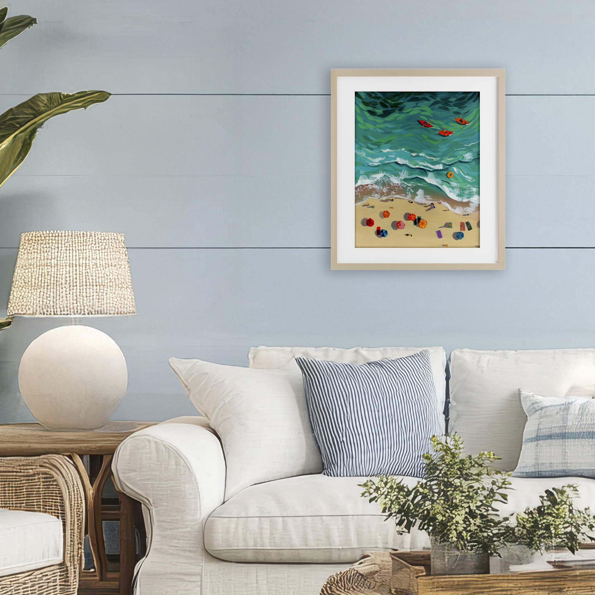 Stupell Industries Three Kayaks in Turquoise Waves Birch Framed Print Under Glass, design by Brook Page