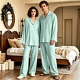 thumbnail image 2 of Matching Pjs for Couples Button Down Solid Sleepwear Women and Mens Pajamas Long Sleeve Soft Loungewear 2 Pcs Pj Set Light Green M, 2 of 7