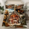 thumbnail image 2 of jejeloiu Christmas Manger Happy New Year Merry Xmas Tree Queen Sheet Set,Lightweight Kids Bedding,4-Piece, 2 of 7