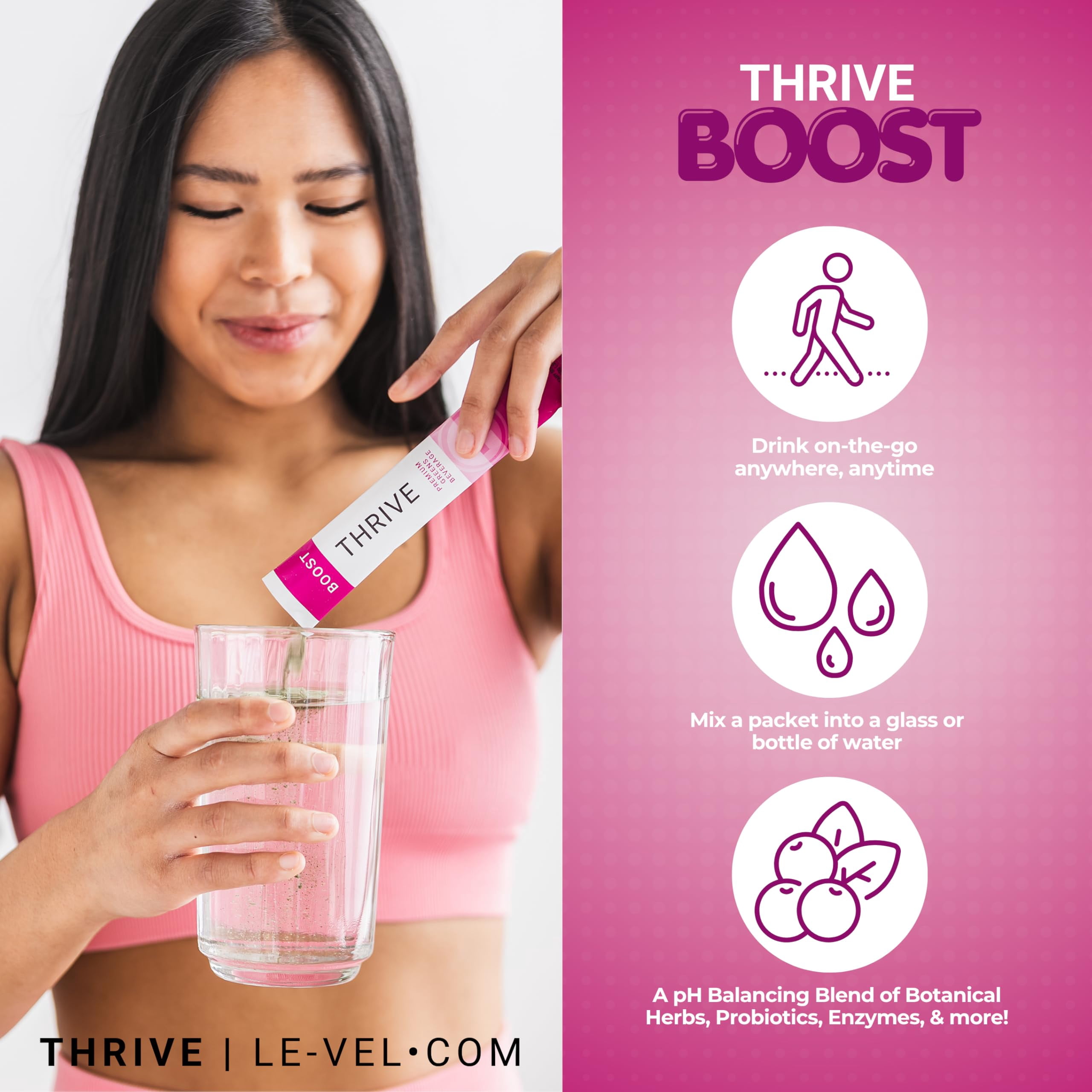 Le-Vel Thrive Boost – Premium Gluten-Free Greens Powder with pH Balancing Blend, Probiotics, Enzymes, Fruits, Vegetables, and Super Green Grasses – 30 Berry-Flavored Packets