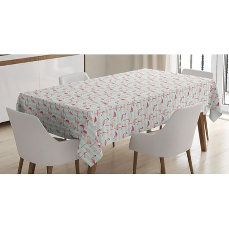 

Flamingo Tablecloth Horizontal Striped Background with Pastel Colored Island Jungle Birds Rectangular Table Cover for Dining Room Kitchen 60 X 84 Inches Mint Green Coral Peach by Ambesonne