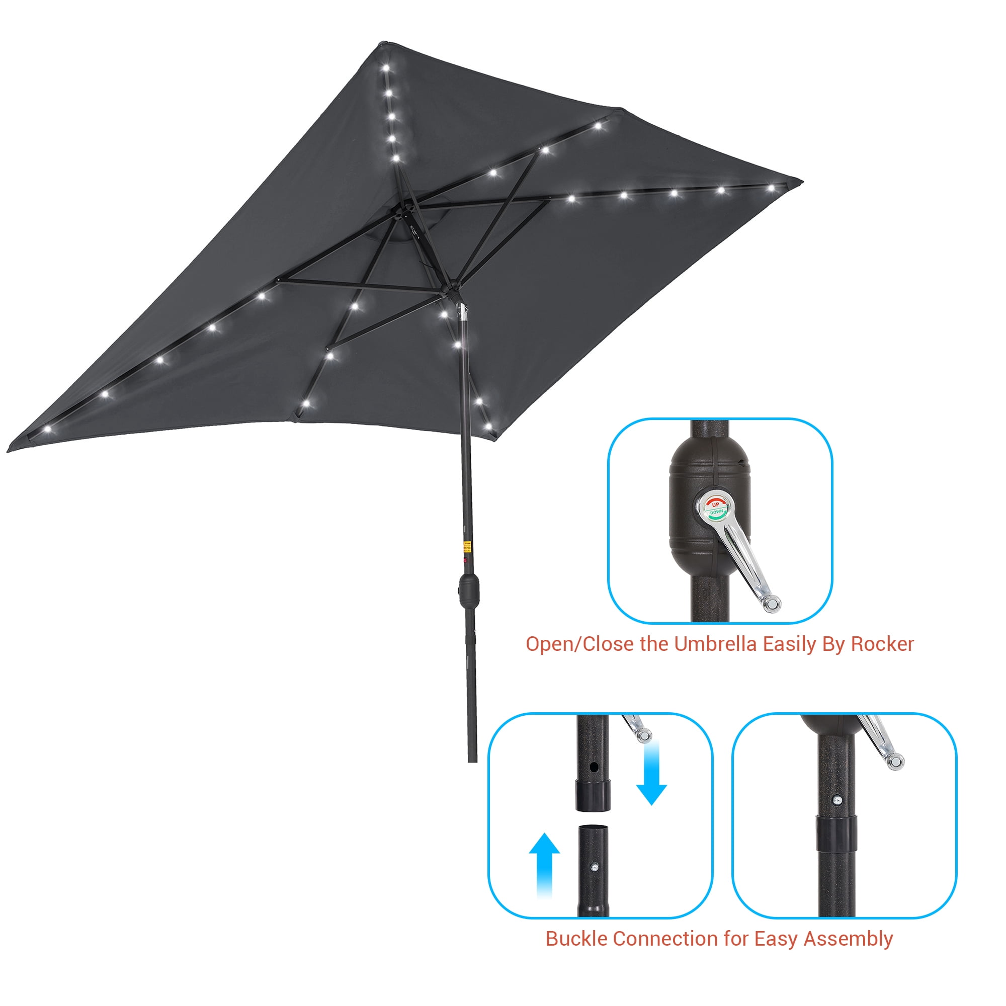 CHYVARY 10 x 6.5ft LED Outdoor Patio Rectangular Table Umbrellas for Deck, Poolside and Garden, Anthracite