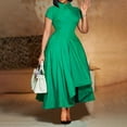 thumbnail image 2 of AURA Women’s Midi Dress High Waist Pleated Flared Skirt Doll Collar Short Sleeve S XXXL, 2 of 6