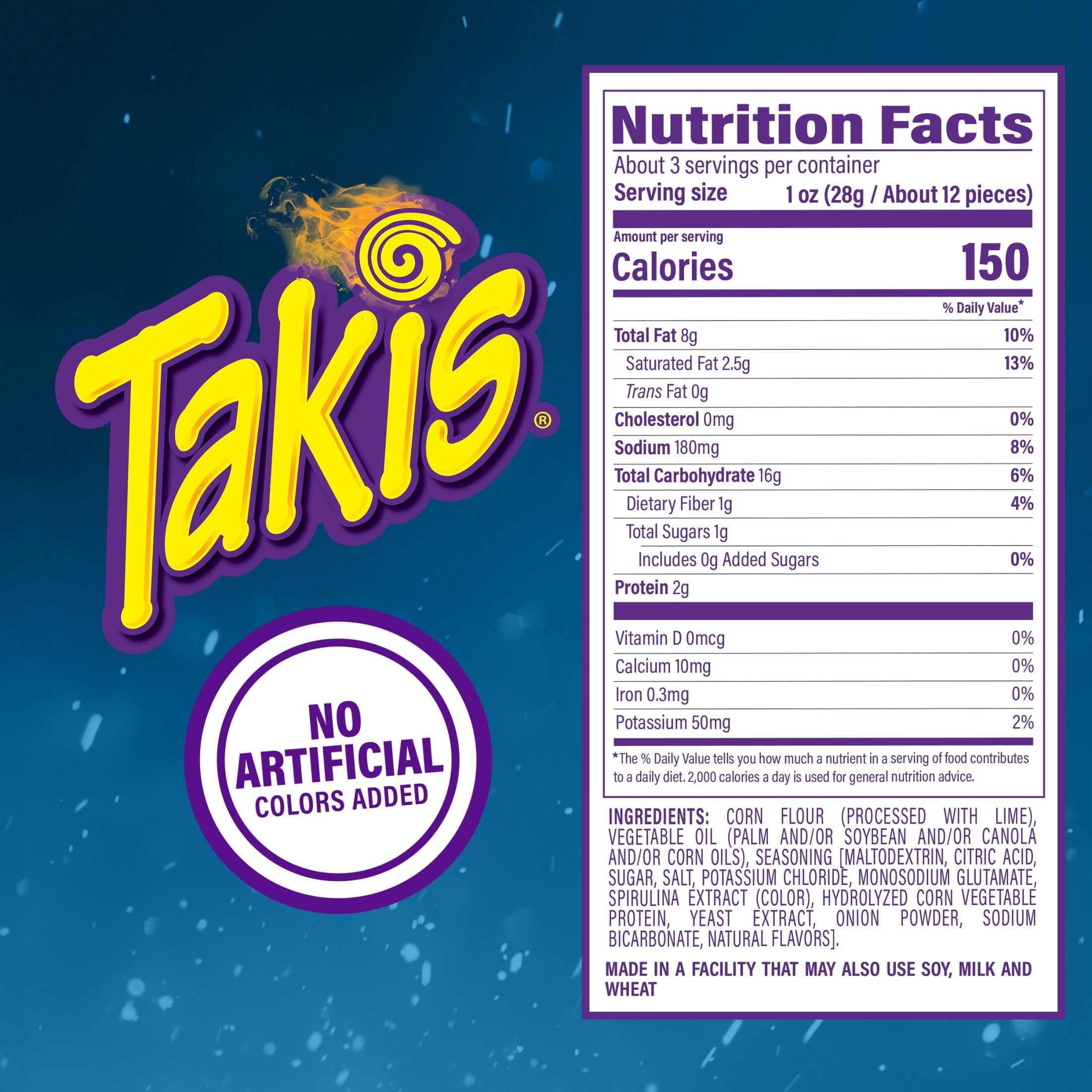 Takis Blue Heat 3.25 oz Snack Size Bag, Hot Chili Pepper Rolled Tortilla Chips
