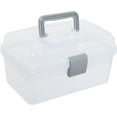 thumbnail image 1 of Caja de almacenamiento portátil multiusos de color gris transparente, caja de costura de plástico, caja de herramientas, botiquín de primeros auxilios y estuche organizador de suministros con asa y, 1 of 7