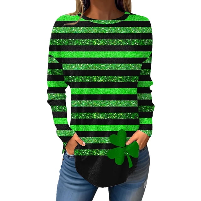 YDLCAFD Chemises à Manches Longues pour Femmes Élégantes Grande Taille Col Rond Basique Imprimé Ample T-Shirt Manches Longues Décontracté