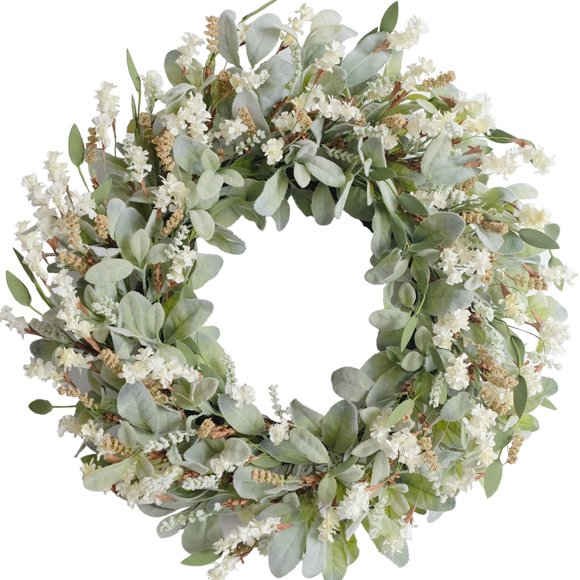 Corona con forma de egolot, 60 cm, flores de marfil para verano y primavera, orejas de cordero