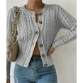 thumbnail image 4 of Cardigan Sweaters for Women Casual Button Down Cable Knit Long Sleeve Crewneck Knitted Jackets Gray XL, 4 of 9