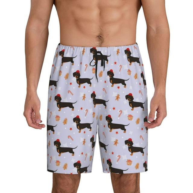 Balery Dachshund Dog Pantalones cortos de pijama de punto de algodón para hombre con cinturilla y bolsillos-Medium
