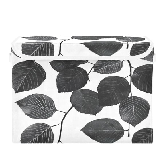 Storage Box With Lid 16.5x12.6x11.8In Foldable Stacked Household Storage Box Black Leaf Pattern