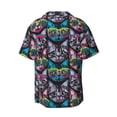 thumbnail image 6 of Lsque Happy Kitten Faces print Men's Cuban Collar Short Sleeve Shirt Summer Beachwear Casual Button Down Fashionable Vacation Leisure Shirt-Large, 6 of 7