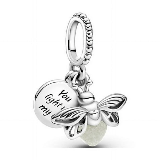 Abalorio colgante de luciérnaga que brilla en la oscuridad, pulseras compatibles, joyería para mujer, regalo para mujer, fabricado con plata