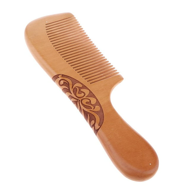 Peine masajeador desenredante de madera tallada a mano, peines antiestáticos para el cabello H