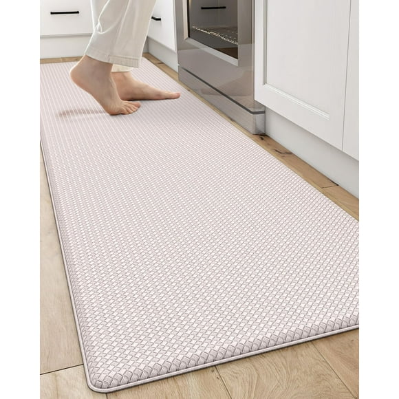 SHIQI-Kitchen Rug Anti Fatigue Mats for Floor, 17x79 Non Skid Cushioned Comfort Standing Desk Waterproof Runner, Beige