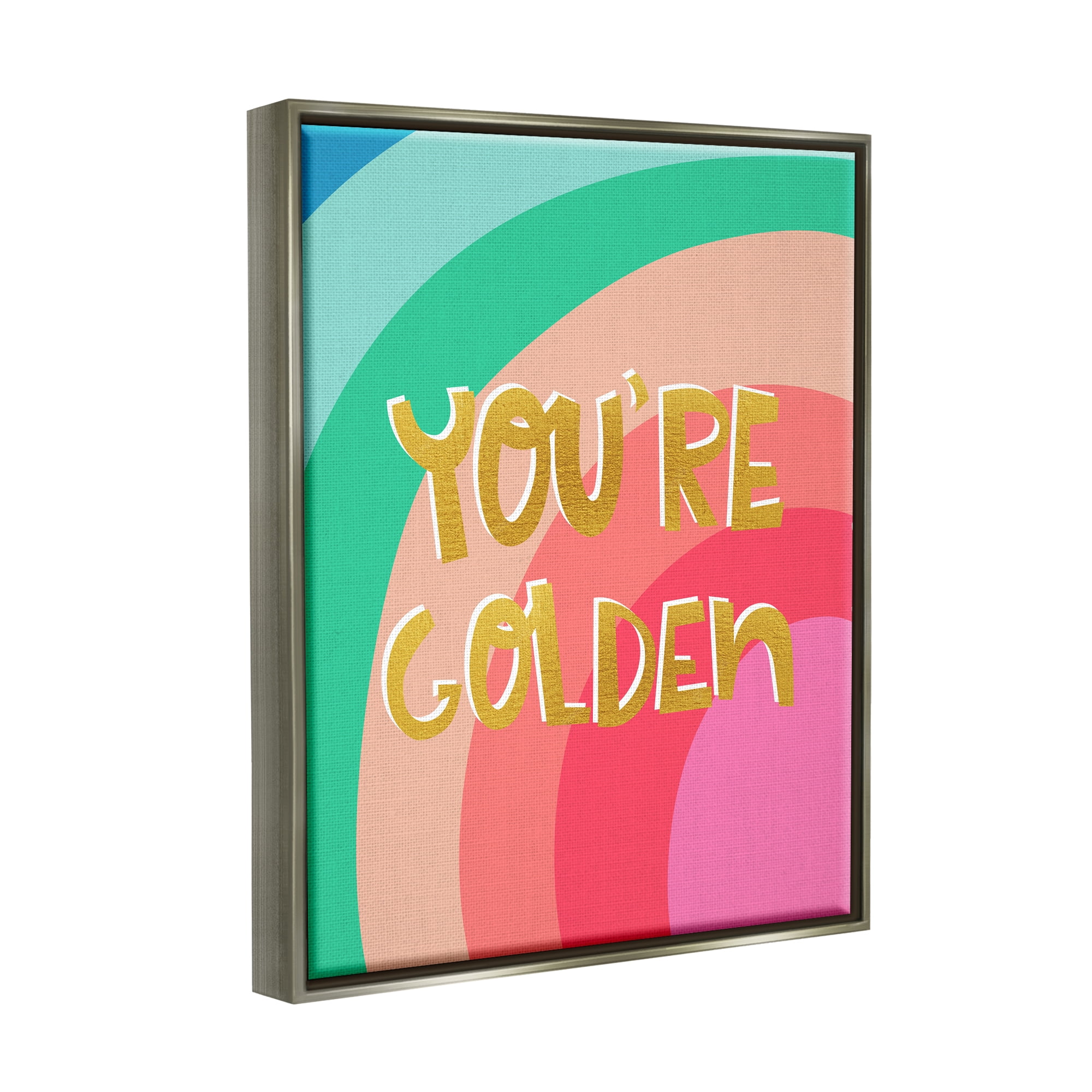Stupell Industries You're Golden Patterned Inspirational Painting Gray Floater Framed Art Print Wall Art, 25 x 31