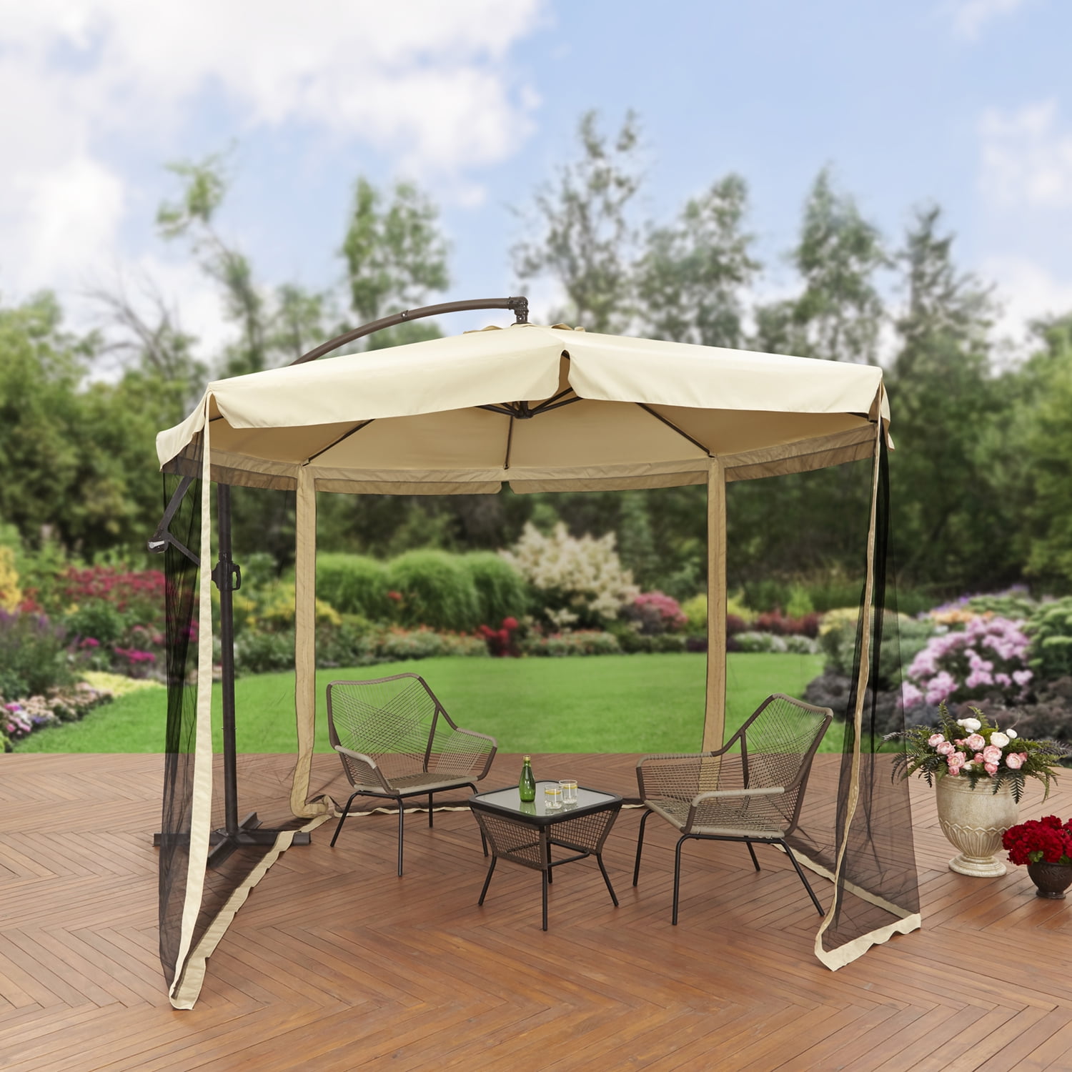 Better Homes and Gardens 11' Offset Umbrella with Detachable Net, Tan by NINGBO EVERLUCK OUTDOOR PRODUCTS MANUFACTING CO LTD