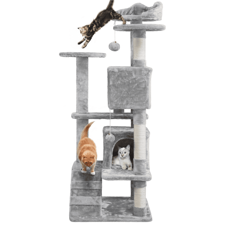 Yaheetech 54 H Cat Tree Condo with Scratching Post Tower Light Gray