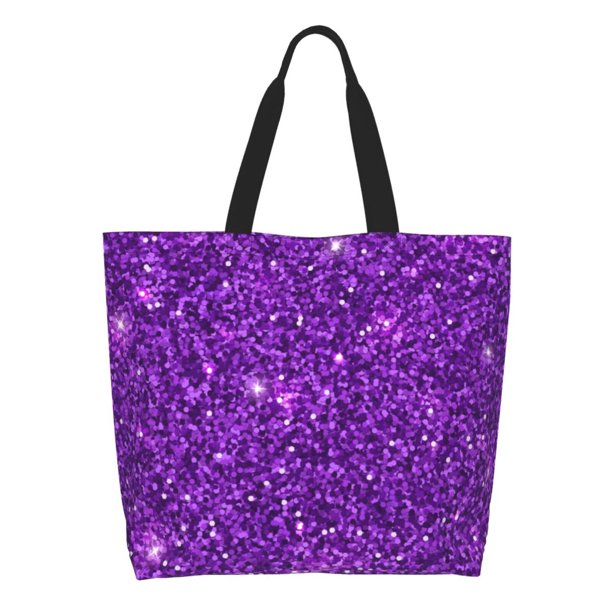 Disketp Purple Glitter Bolsa Tote Estampada para Mujer, Bolso de Hombro y de Mano para Compras y Viajes