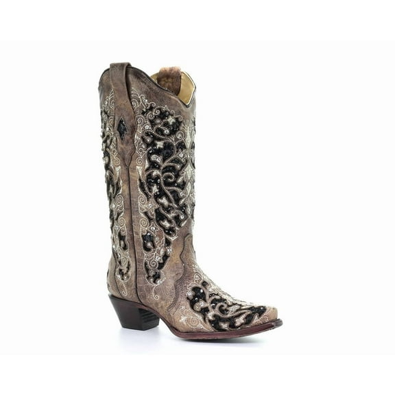 CORRAL Adult Female Ashley Flowered Embroidery Boots, Color: Brown, Size: 7, Width: M