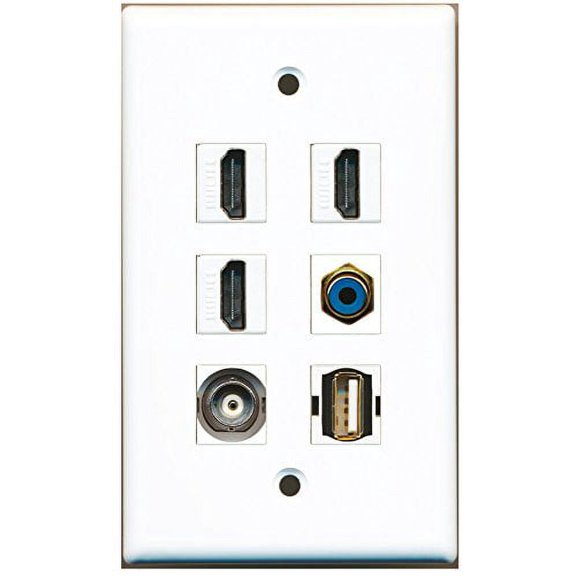 RiteAV - 3 HDMI 1 Port RCA Blue 1 Port USB A-A 1 Port BNC Wall Plate