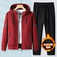 thumbnail image 4 of Sudadera con capucha informal cálida con capucha + pantalones chaqueta polar más gruesa + pantalones 2 piezas conjuntos de chándal de invierno para hombres conjuntos negros rojos y grises, 4 of 5