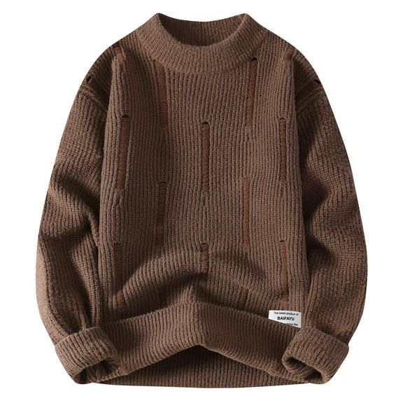 successthop Mens Knit Sweater Plus Size Fleece Ribbed Long Sleeve Chunky Crewneck Pullover Knitwear Solid Knit Tops XL