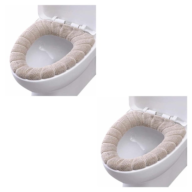 Bewildely 1 unidad de calentador y grueso para baño, cubierta de asiento de inodoro de tela lavable y estirable, almohadillas para beige 2piezas