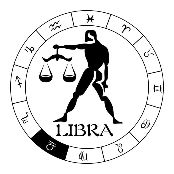 Libra the Scales with Zodiac Symbol Artwork for Living Room Vinyl Wall Decal - Constellation Wheel Symbols Art Design for Bedroom Wall Decoration - Unique Horoscope Sign for the Birth Months of Septem