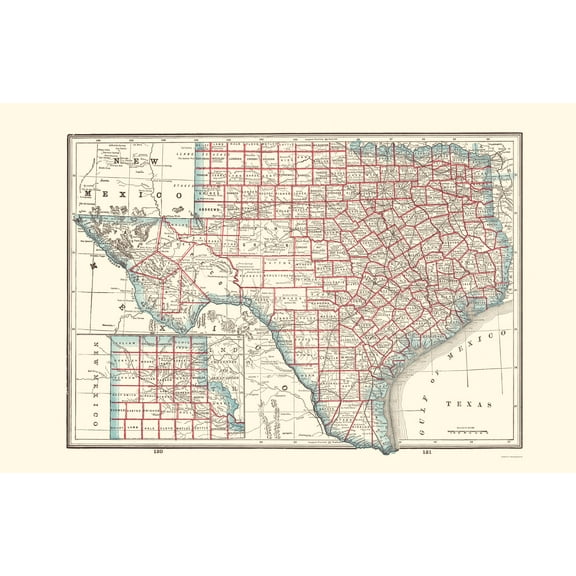 Historic State Map - Texas - Rathbun 1893 - 23 x 35.79 - Vintage Wall Art