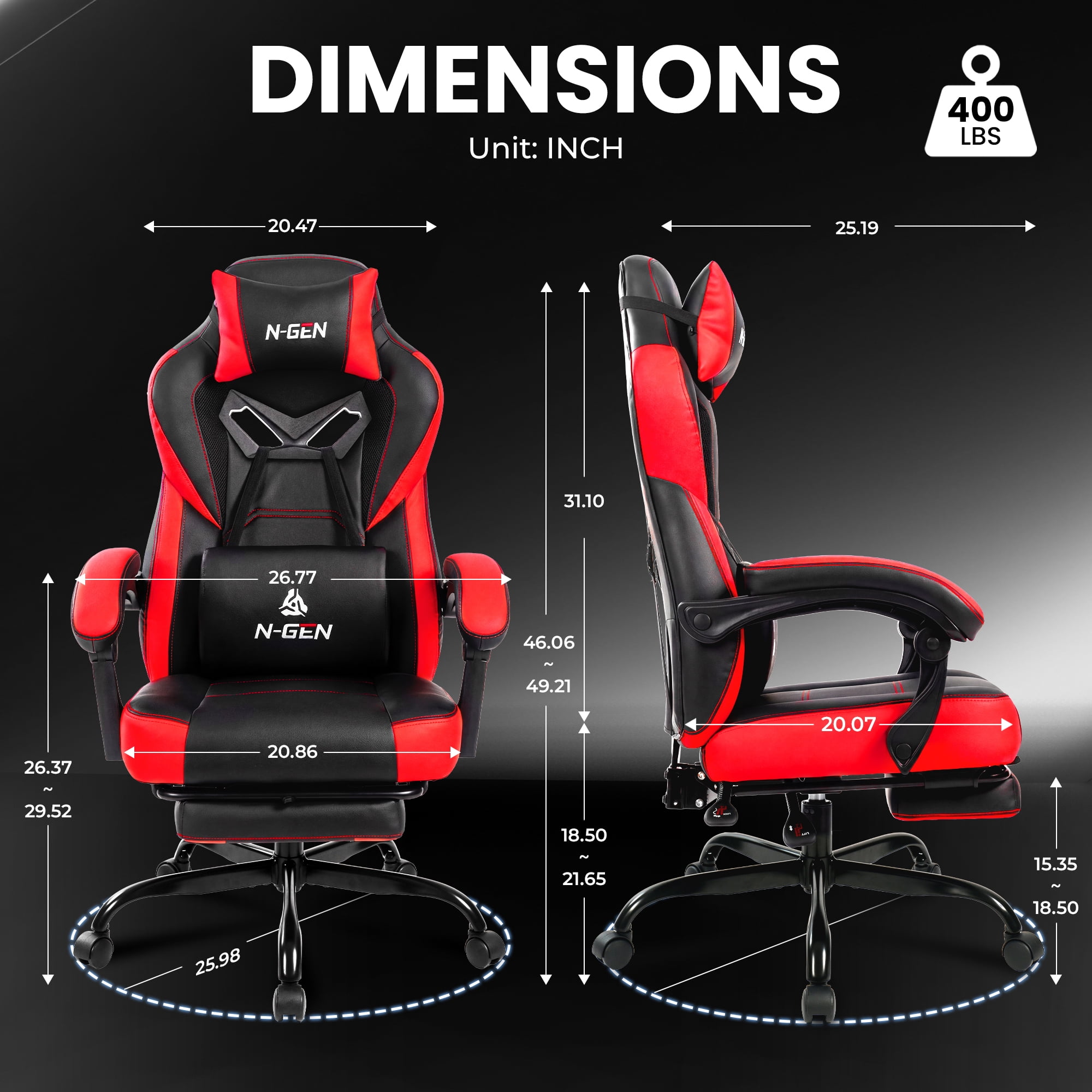 CELTOSS Gaming Chairs with Footrest, Big and Tall Gamer Chair with Headrest and Lumbar Support for adults, Red