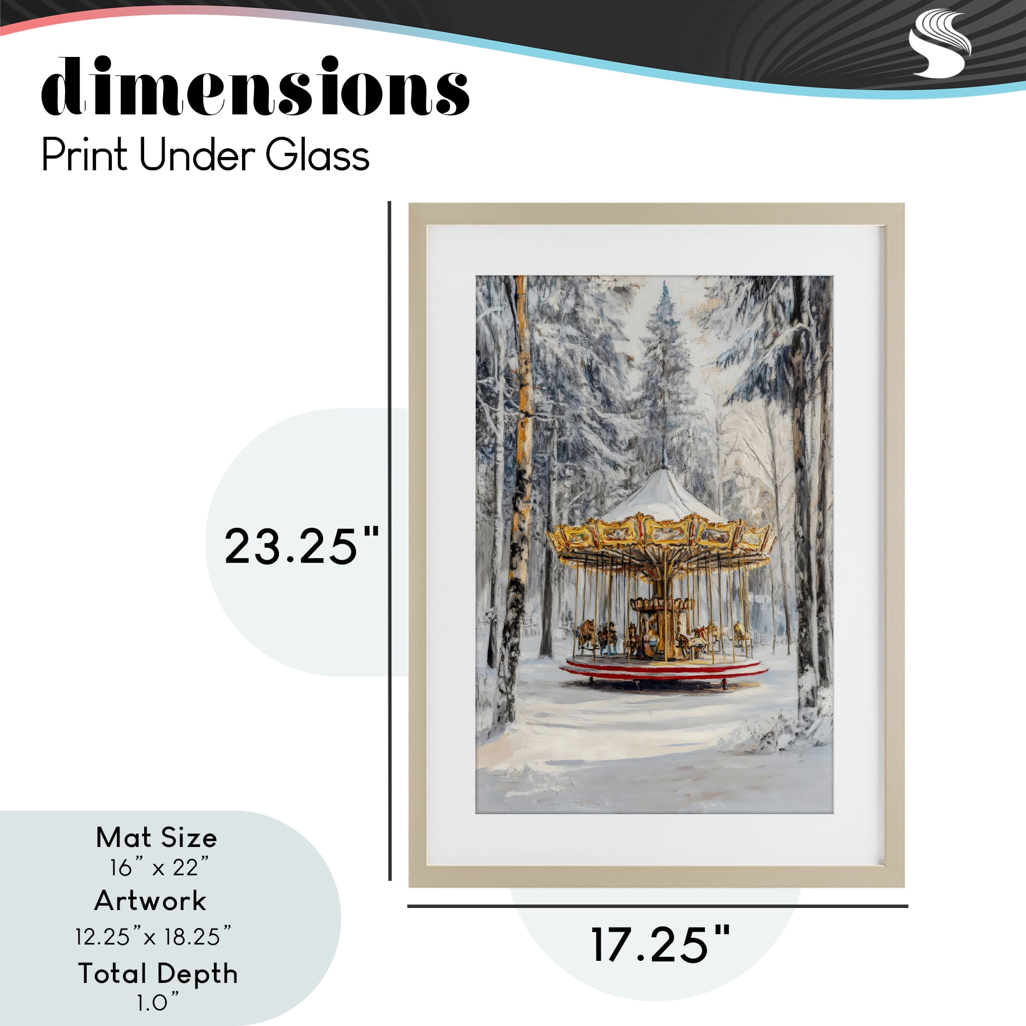Winter Wonderland Carousel Birch Framed Print Under Glass, design by Petal Prints Design