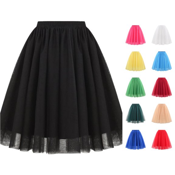 XIAONU Elastic Waist Tulle Skirt for Women Mid-Length Flowy Skirts Daily Dance Tutu