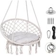 thumbnail image 1 of Chaise Hamac, Chaise Balançoire en Corde de Coton Macramé avec Coussin et Kit de Matériel pour Intérieur, Extérieur, Patio, Jardin, 1 of 7