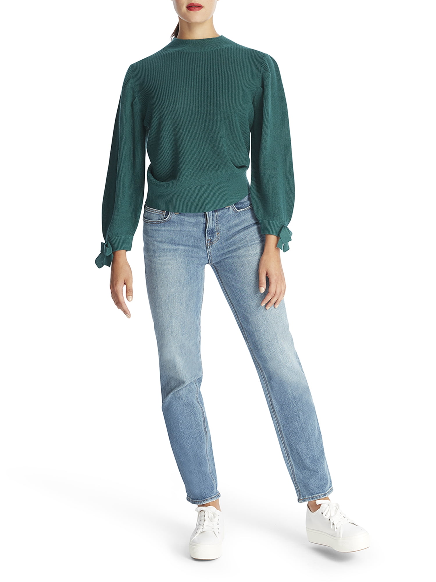 Heather B Women's Plus Size Mock Neck Bow Sleeve Sweater