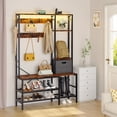 thumbnail image 4 of Hall Tree Coat Rack with LED Lights,Modern Coat Rack with Bench Shoe Storage and Removable Coat Hooks 5 in 1 Large Organizer with Storage Basket for Entryway Hallway Bedroom (Brown), 4 of 7