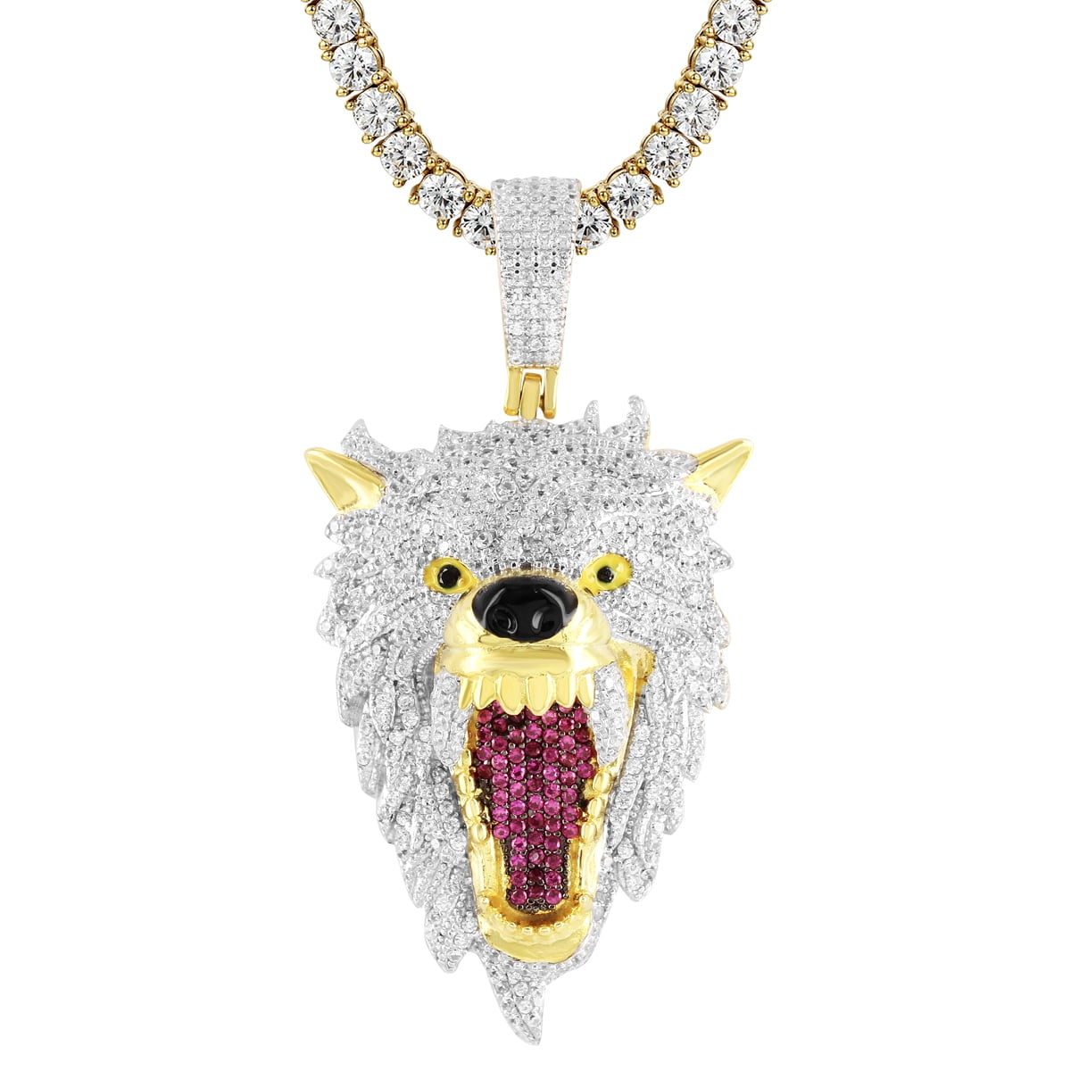 Custom Bling Wolf Head Men's Two Tone 
