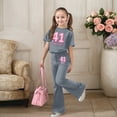 thumbnail image 2 of Bjutir Toddler Kids Girls Outfit Set Graphic Print Short Sleeve Crew Neck T-Shirt With Pants Outfit Summer Comfortable Girls Set Size 12-13 Years Grey, 2 of 5