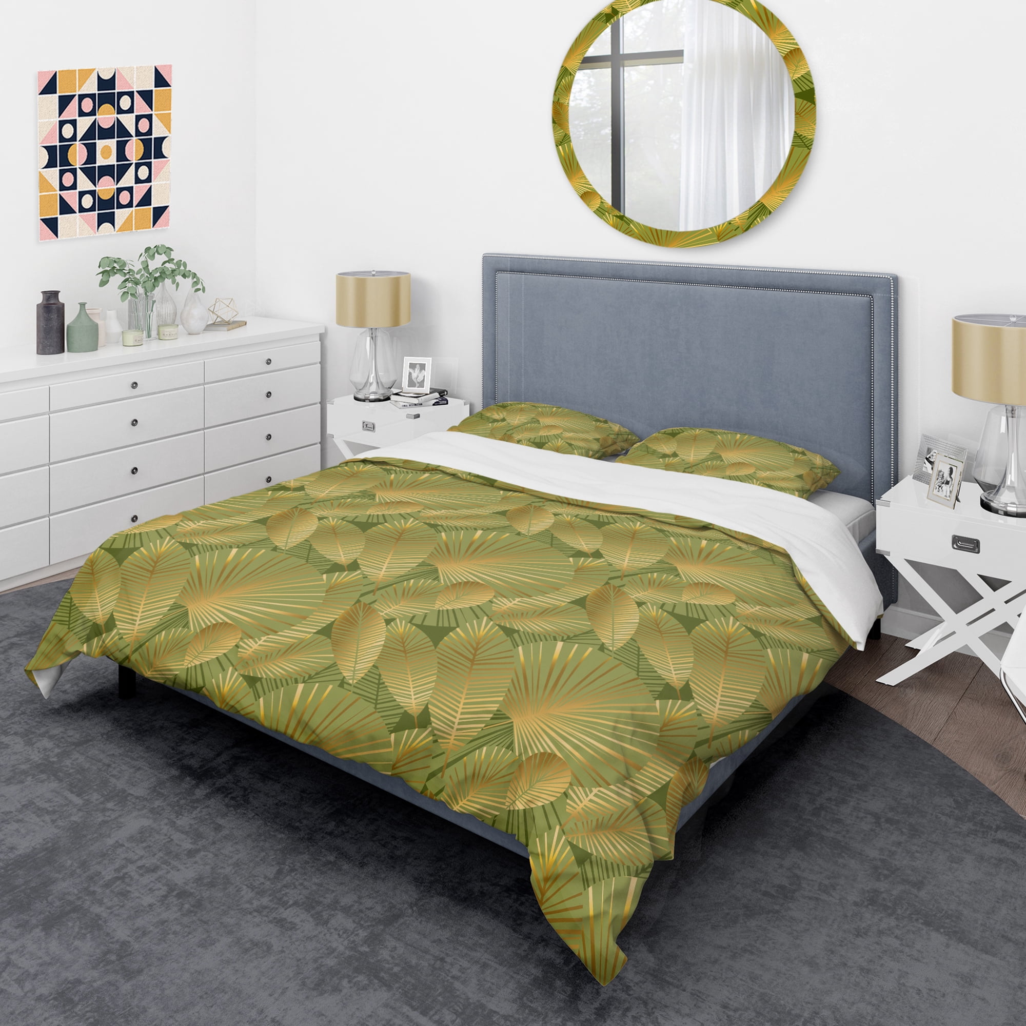 Designart 'Golden Leaves I' Mid-Century Modern Duvet Cover Set