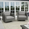 thumbnail image 3 of Martha Stewart Set of 2 Indoor-Outdoor Patio Chairs in Gray Rattan Wicker with 360° Swivel and Gray All-Weather Cushions, 3 of 12