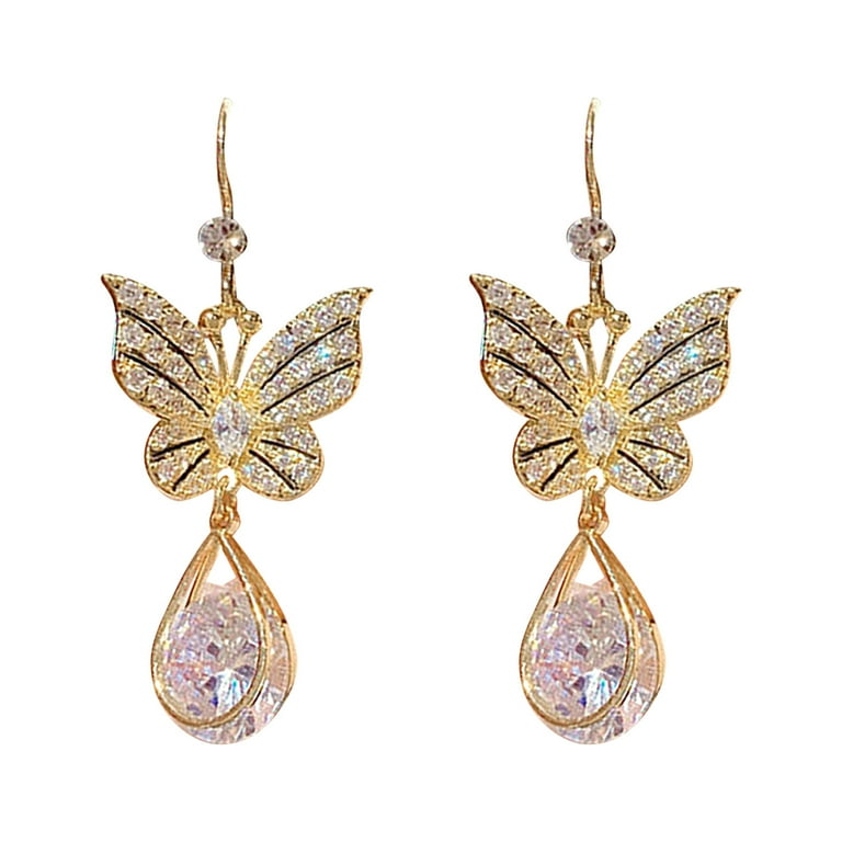 mnjin micro set full diamond butterfly earrings for teen girls minimalist  piercing studs trendy earrings gold