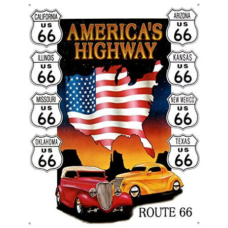 Highway Construction Signs - Route 66 America's Highway Tin Sign 13 x 16in